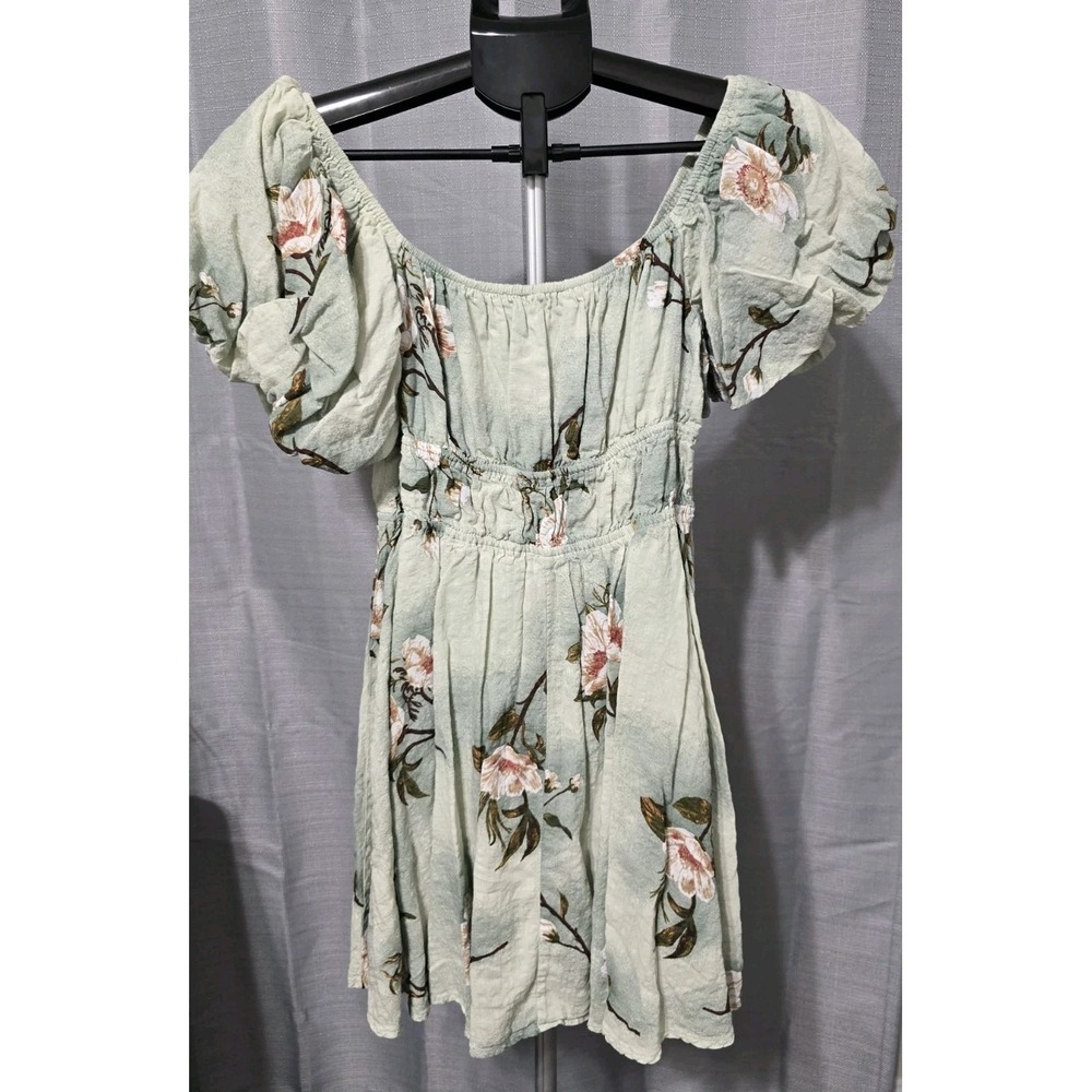 Hyfve‎ Women's Large Puff Sleeve Mini Dress Sage Green Floral - Picture 2 of 7